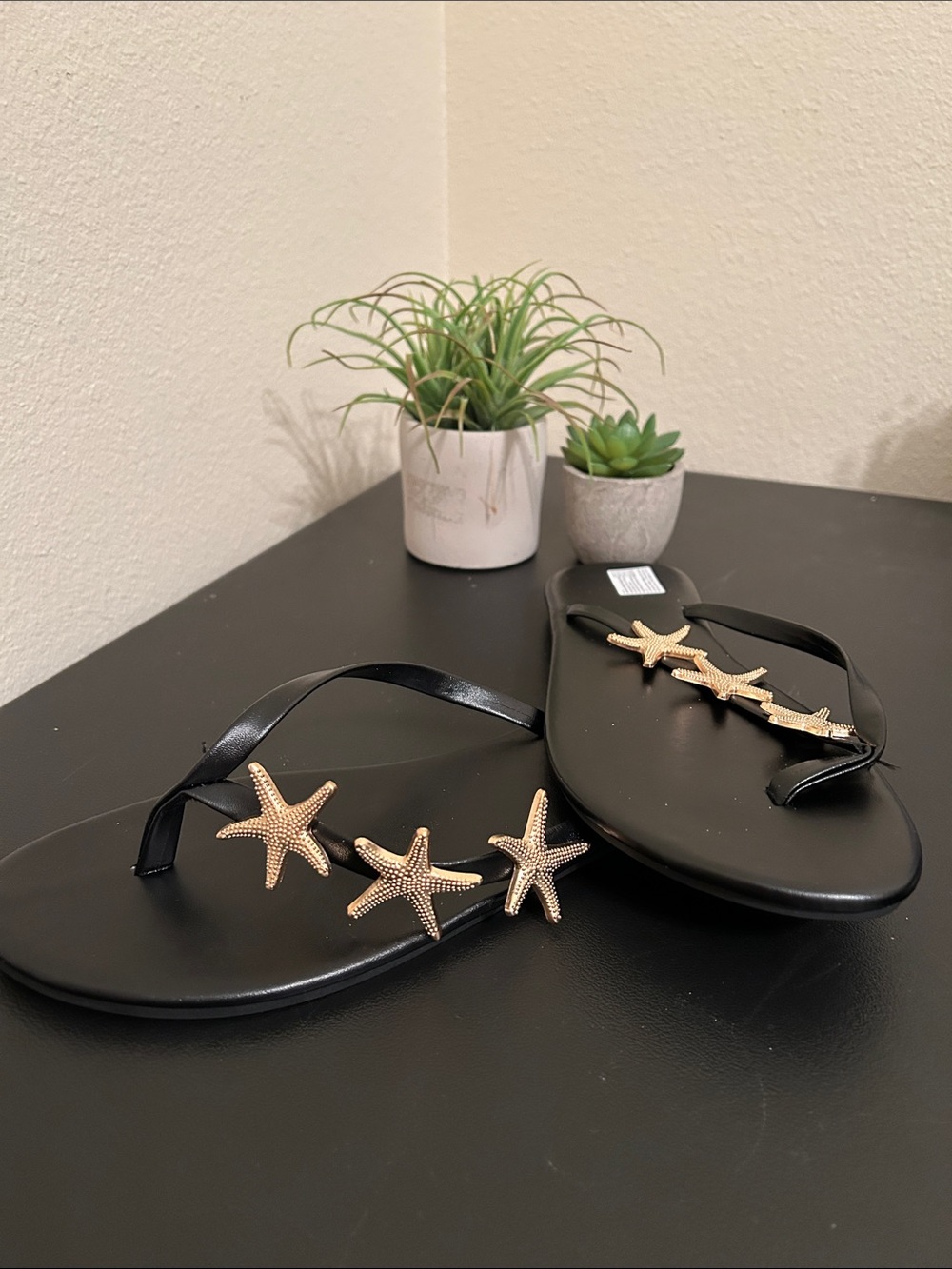 Women’s Black Starfish Embellished Flip Flop Sandals